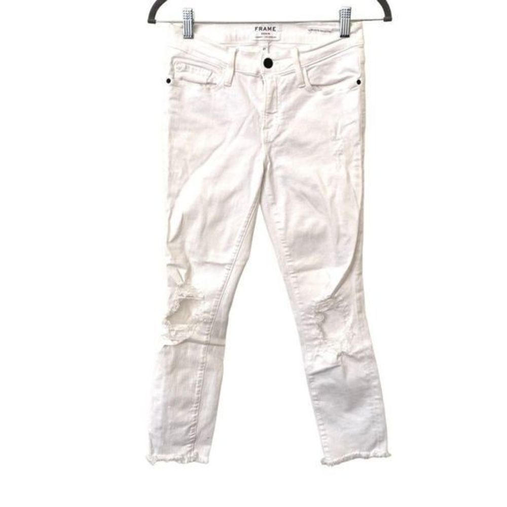 FRAME Le Skinny De Jeanne Distressed Crop Denim Sz 27 - Picture 2 of 5
